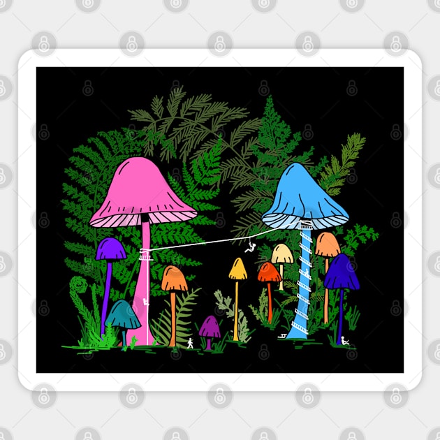 Ziplining Colorful Mushrooms Magnet by H. R. Sinclair